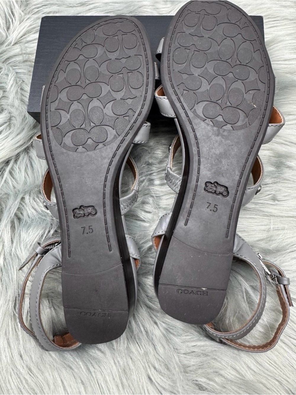 Coach Vanna Leather Demi Wedge Heather Grey Sandals - Picture 5 of 6